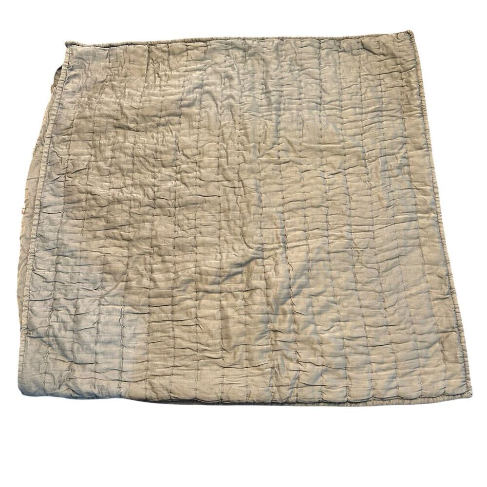 Pottery Barn Silk Front Gray Channel Stitch Euro Sham Square Pillow Case 26”